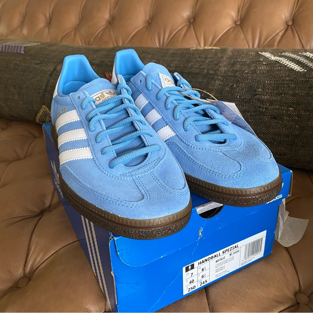 Adidas Handball Spezial Light Blue, White & Gum US M 7 US W 8 EU 40